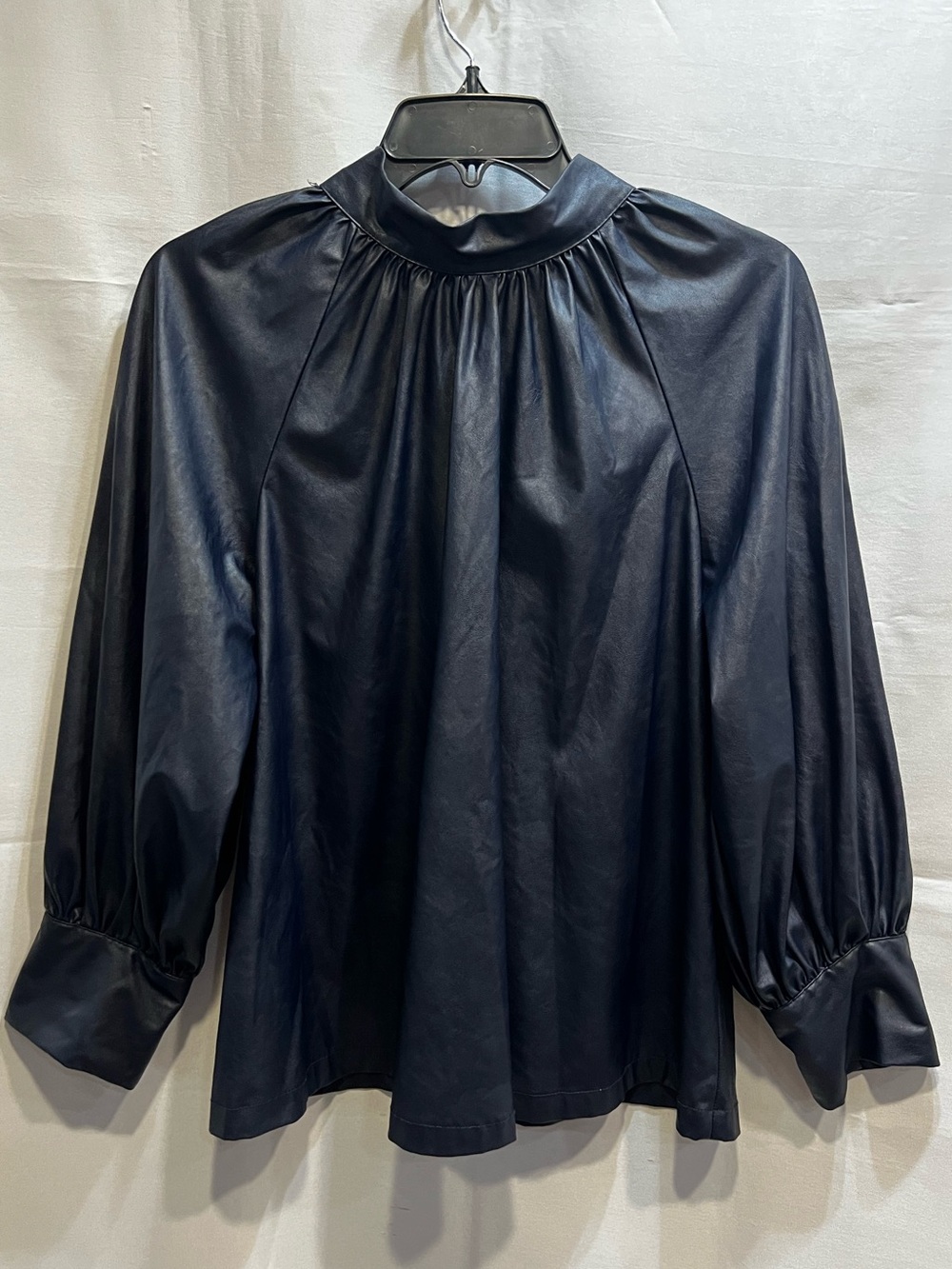 Rachel Comey X Target Faux Leather Tie Back Blouse Navy Mock Neck Size M